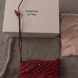 Songmont Quilted Crossbody Bag in Red with Gold Accents